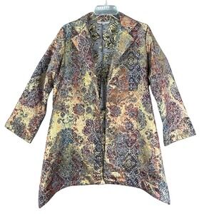 Bryn Walker Benedict Coat Women S Floral Tapestry Metallic Lagenlook Boho Artsy